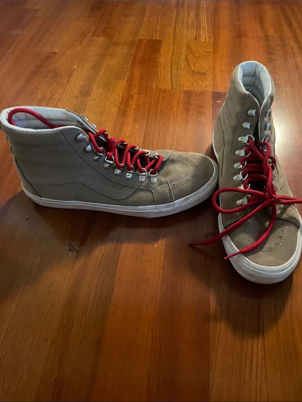 Vans Men's High-Top Sneakers in Taupe with Red Laces